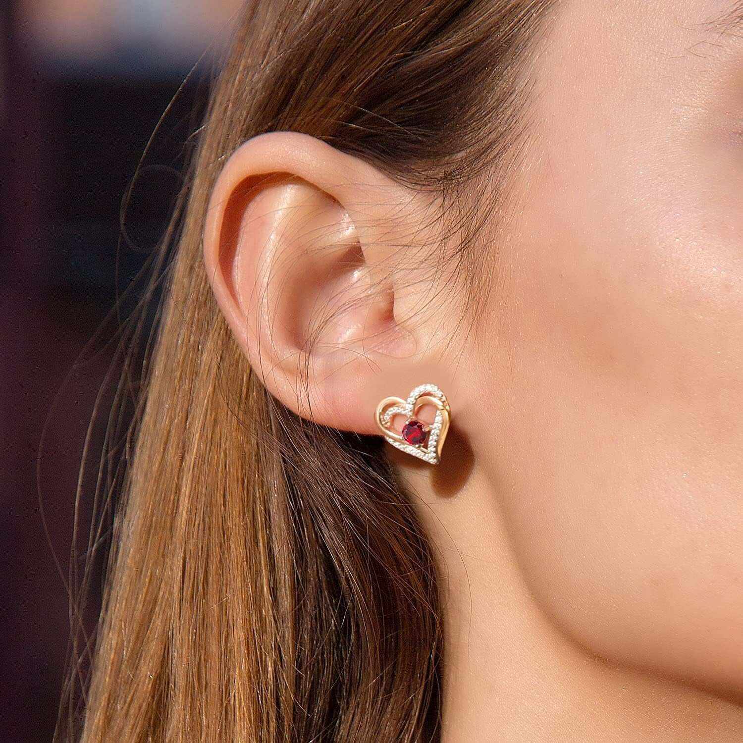 Forever Love Heart Stud Earrings for Women, 925 Sterling Silver Birthstone Heart Stud Earrings Mother&