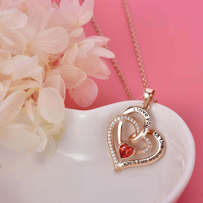 Heart Necklace for Women 925 Sterling Sliver Birthstone Heart Jewelry I Love You to the Moon and Back Necklaces for Mother Girlfriend Wife with Jewelry Gift Box