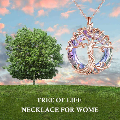 Tree of Life Necklace for Women 925 Sterling Silver Family Tree Austrian Crystal Jewelry Birthday Christmas Gifts for Mom Wife Her