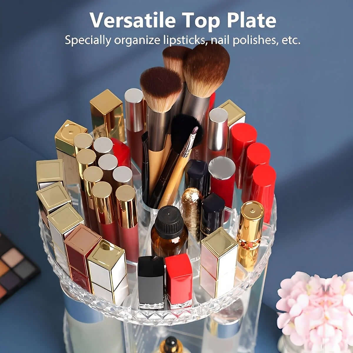 3 Tiers Rotating Makeup Organizer with Compartment 360° Spinning Makeup Stand Reusable Spinning Storage Display Case Clear
