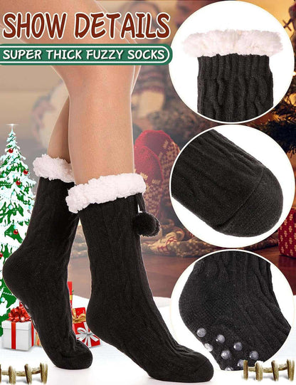 Slipper Fuzzy Socks for Women Fluffy Cozy Cabin Winter Warm Soft Fleece Comfy Thick Socks with Grips