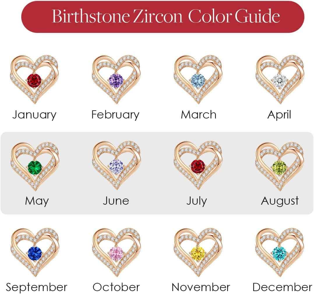 Forever Love Heart Stud Earrings for Women, 925 Sterling Silver Birthstone Heart Stud Earrings Mother&