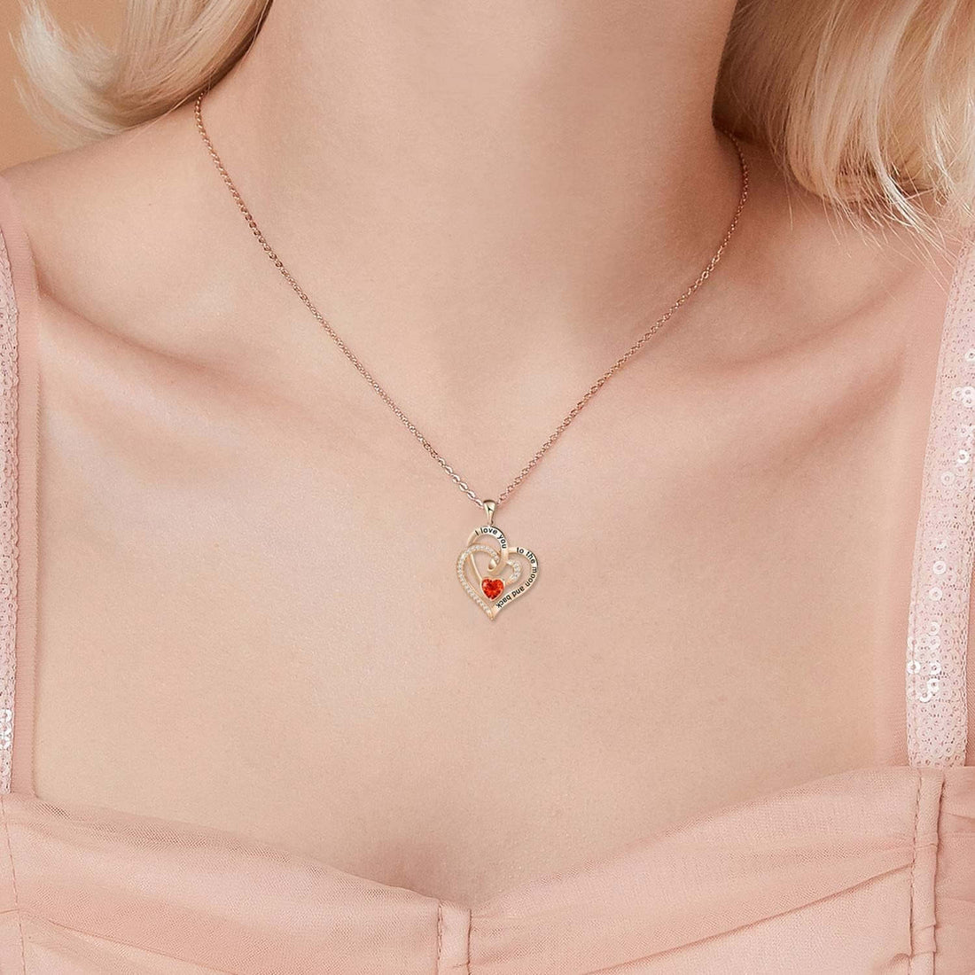 Heart Necklace for Women 925 Sterling Sliver Birthstone Heart Jewelry I Love You to the Moon and Back Necklaces for Mother Girlfriend Wife with Jewelry Gift Box