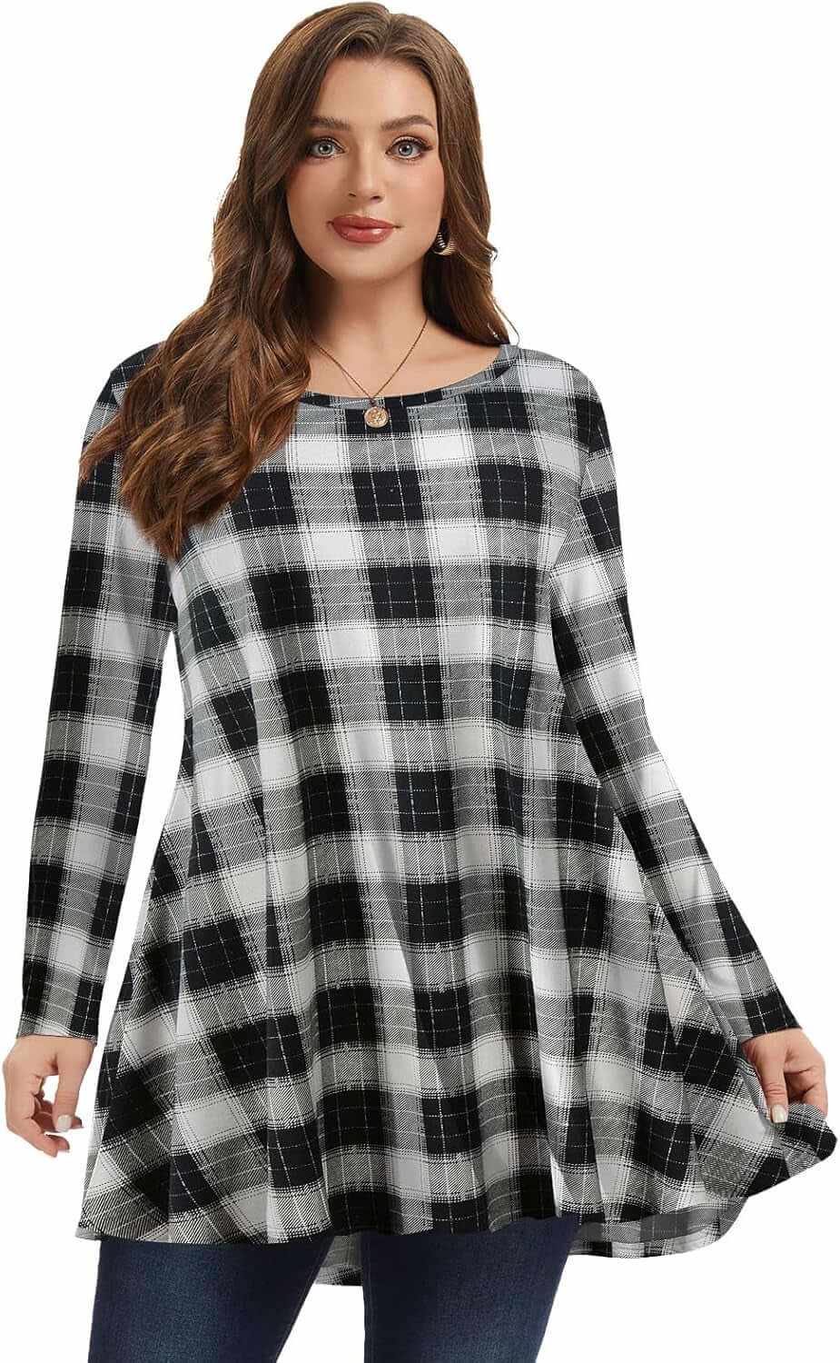 Plus Size Long Sleeve Tunic Tops for Women - Flowing Loose Fit Shirts Ideal for Leggings