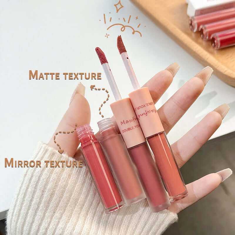 Matte Mirror Double Ended Lip Gloss Velvet Texture and Jelly Texture Moisturizing and Easy to Apply Lip Liquid Lipstick