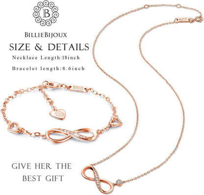 925 Sterling Silver Necklace Bracelet Jewelry Sets Infinity Love Jewelry Sets White Gold Plated Women Necklace Gifts for Women