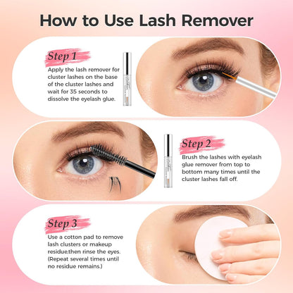 2 in 1 Lash Bond and Seal Waterproof with Lash Remover,Lash Glue for Eyelash Clusters,Bond Seal and Remover Lash Kit,Bond and Seal Lash Glue with Long Lasting (2 Pcs)