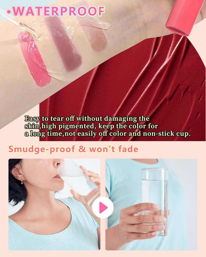 Peel off Lip Liner Stain Set, 2Pcs Waterproof Lip Tattoo Peel off Lip Tint Stain, Long Lasting Transfer-Proof Non Stick, Matte Finish High Pigmented Color Peel &amp; Reveal Lips Gloss Makeup for Women-3,4