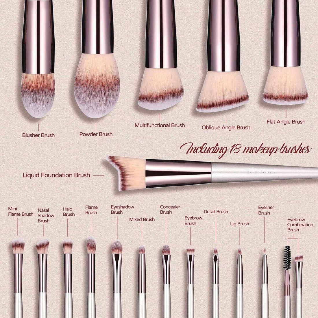 BS-MALL Makeup Brush Set 18 Pcs Premium Synthetic Foundation Powder Concealers