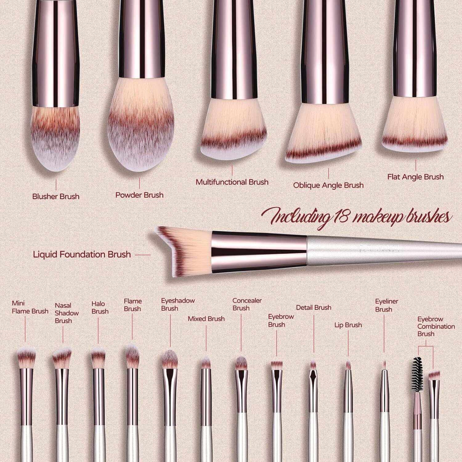 BS-MALL Makeup Brush Set 18 Pcs Premium Synthetic Foundation Powder Concealers