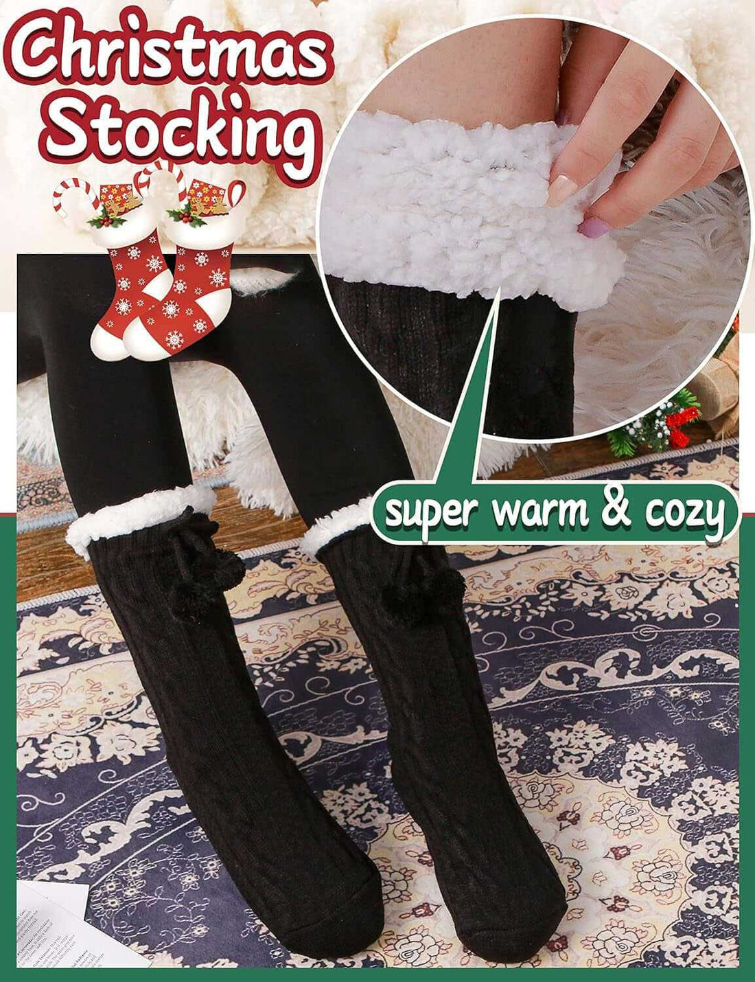Slipper Fuzzy Socks for Women Fluffy Cozy Cabin Winter Warm Soft Fleece Comfy Thick Socks with Grips