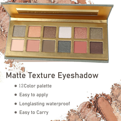 12 Colors Naked Eyeshadow Makeup Palette Matte & Pearlescent Make up Pallet with Mirror Highly Pigmented Long Lasting Waterproof Travel Size Gift Kit