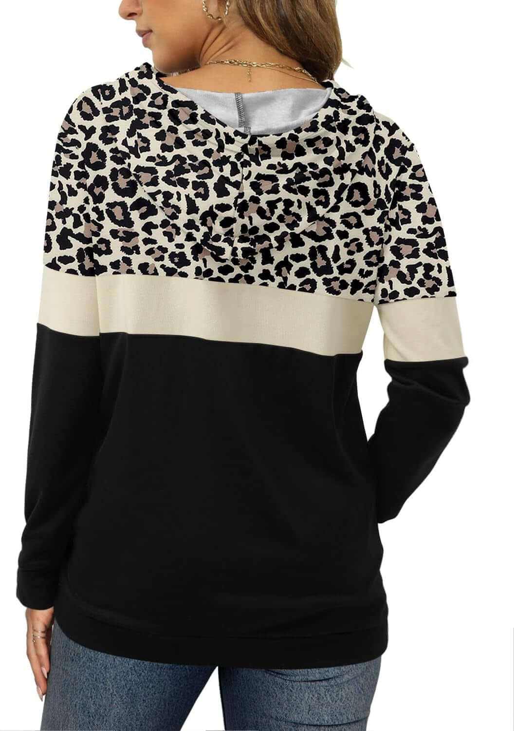 Hoodies for Women Camo Leopard Print Tops Pullover Hooded Sweatshirt Drawstring with Pocket