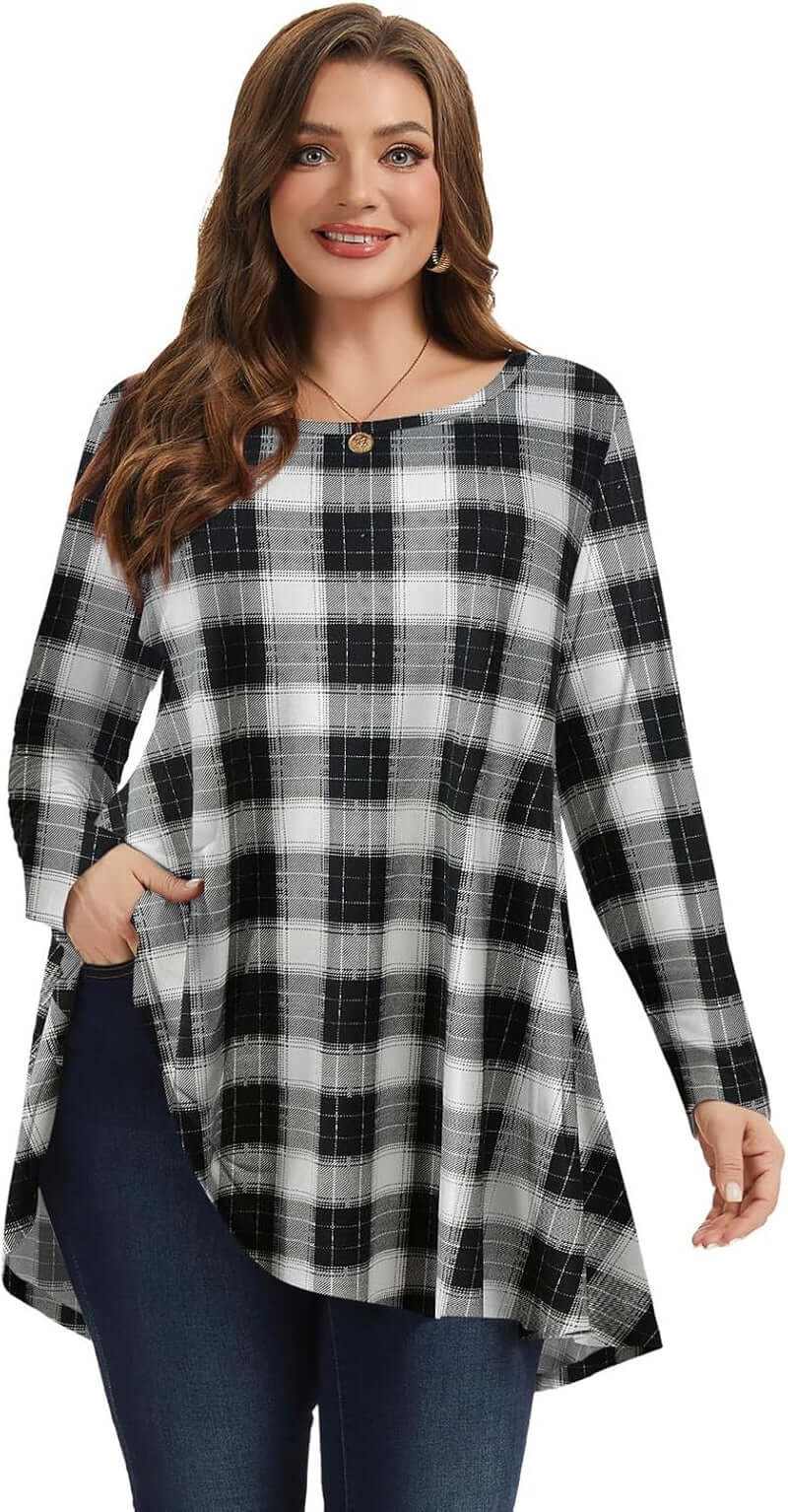 Plus Size Long Sleeve Tunic Tops for Women - Flowing Loose Fit Shirts Ideal for Leggings
