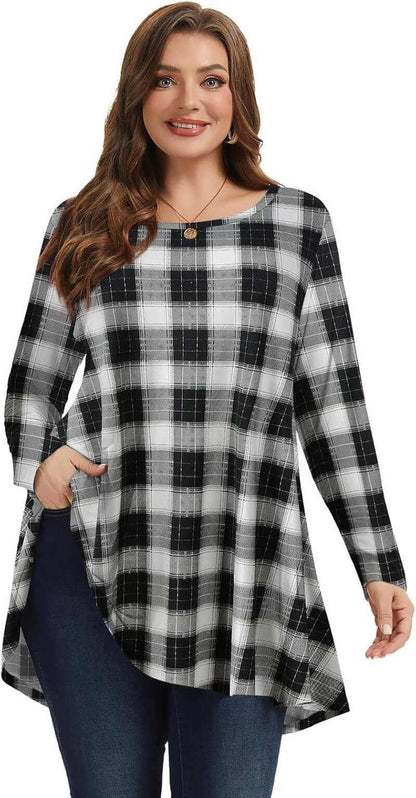 Plus Size Long Sleeve Tunic Tops for Women - Flowing Loose Fit Shirts Ideal for Leggings