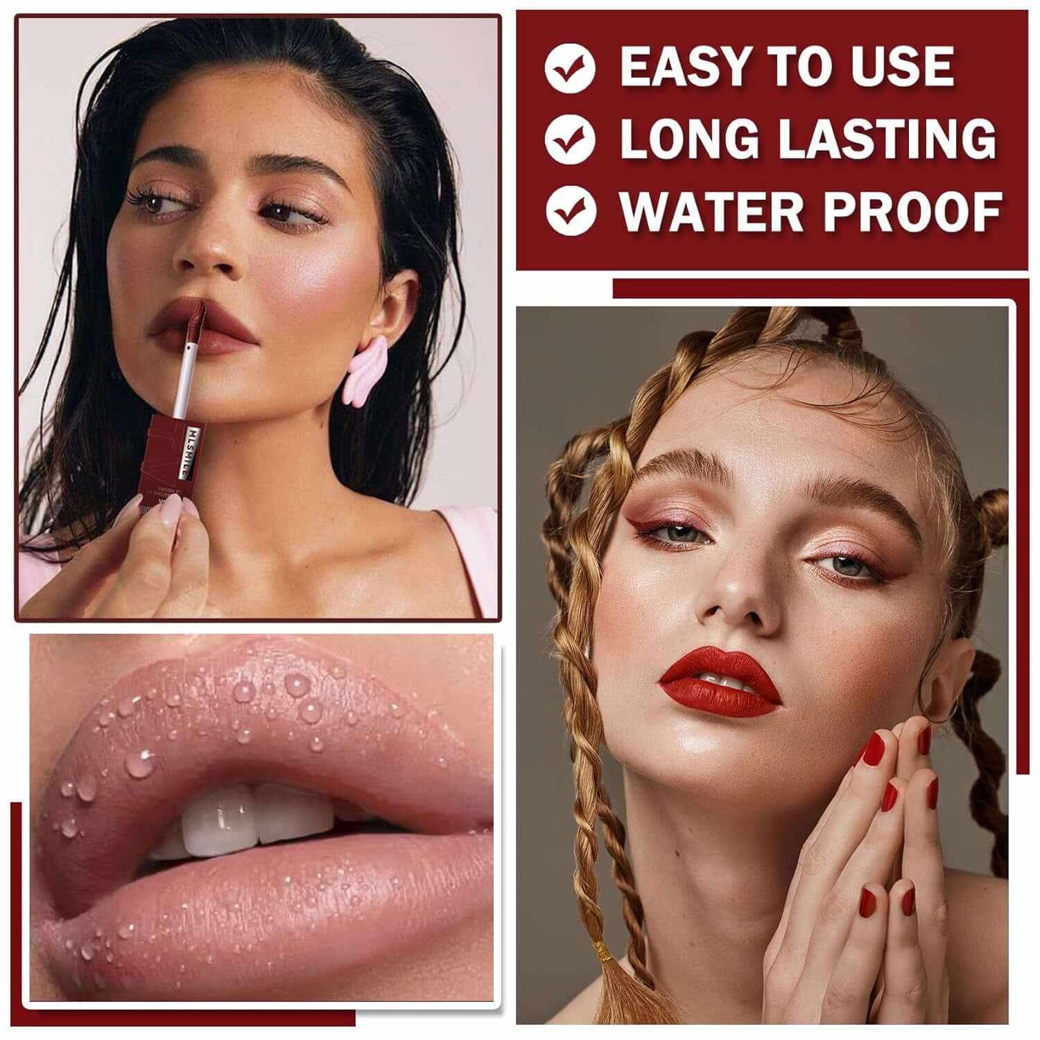 Pink Liquid Lipstick Matte Long Lasting Waterproof Highly Pigmented Color Lip Stain Tint Non-Stick Cup Lip Gloss Velvet Labiales-04