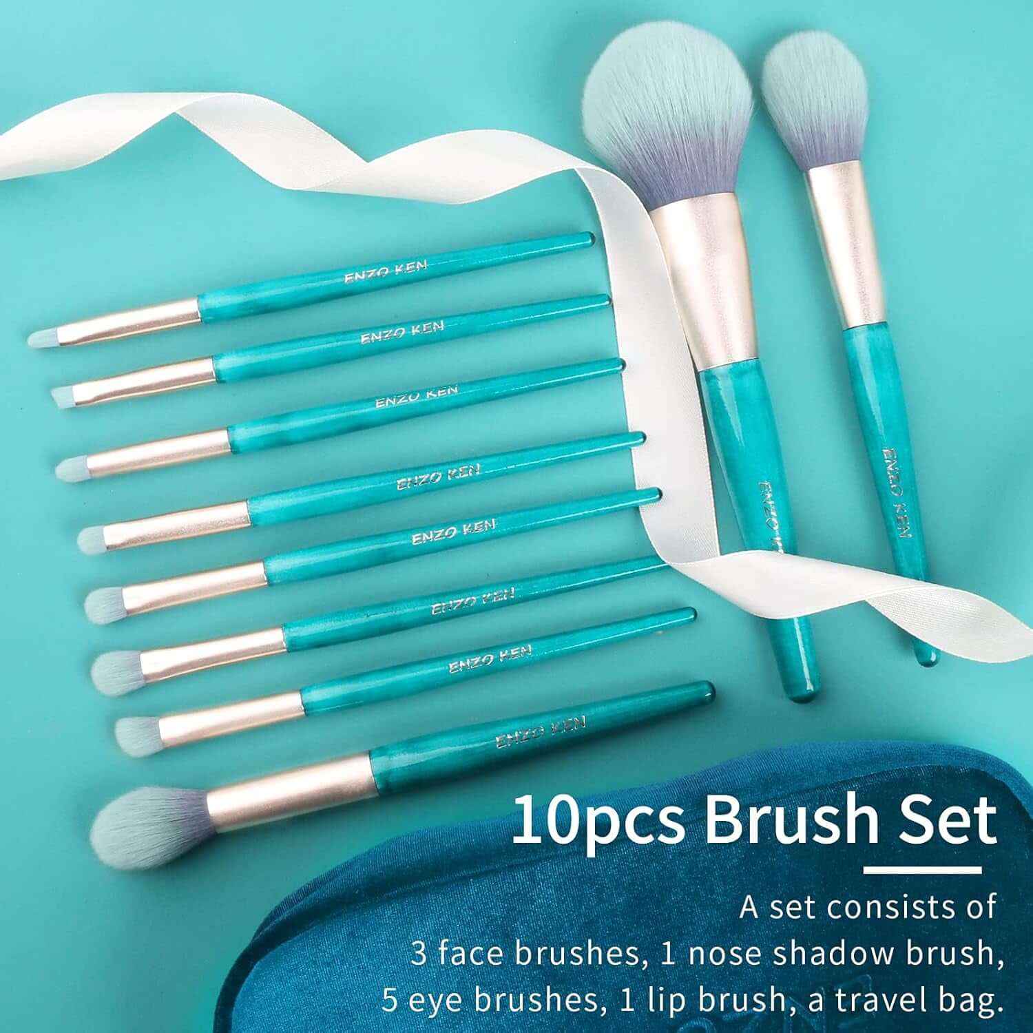 Blue Makeup Brushes Set with Case by , Vegan Makeup Brush Set Professional, Cosmetic Brushes Makeup Set, Make up Brushes Vegan, Make up Brushes Set Professional, Wooden Makeup Brush Set Vegan
