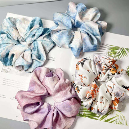 Large Satin Scrunchies XL Silk Oversized Scrunchie for Thick Long Hair Scrunchy Bobbles Hair Ties Jumbo for Women Girls (PAINTING)