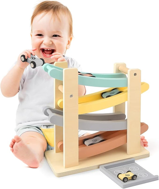 Car Ramp Toys for One Year Old Boy, Wooden Montessori Toys