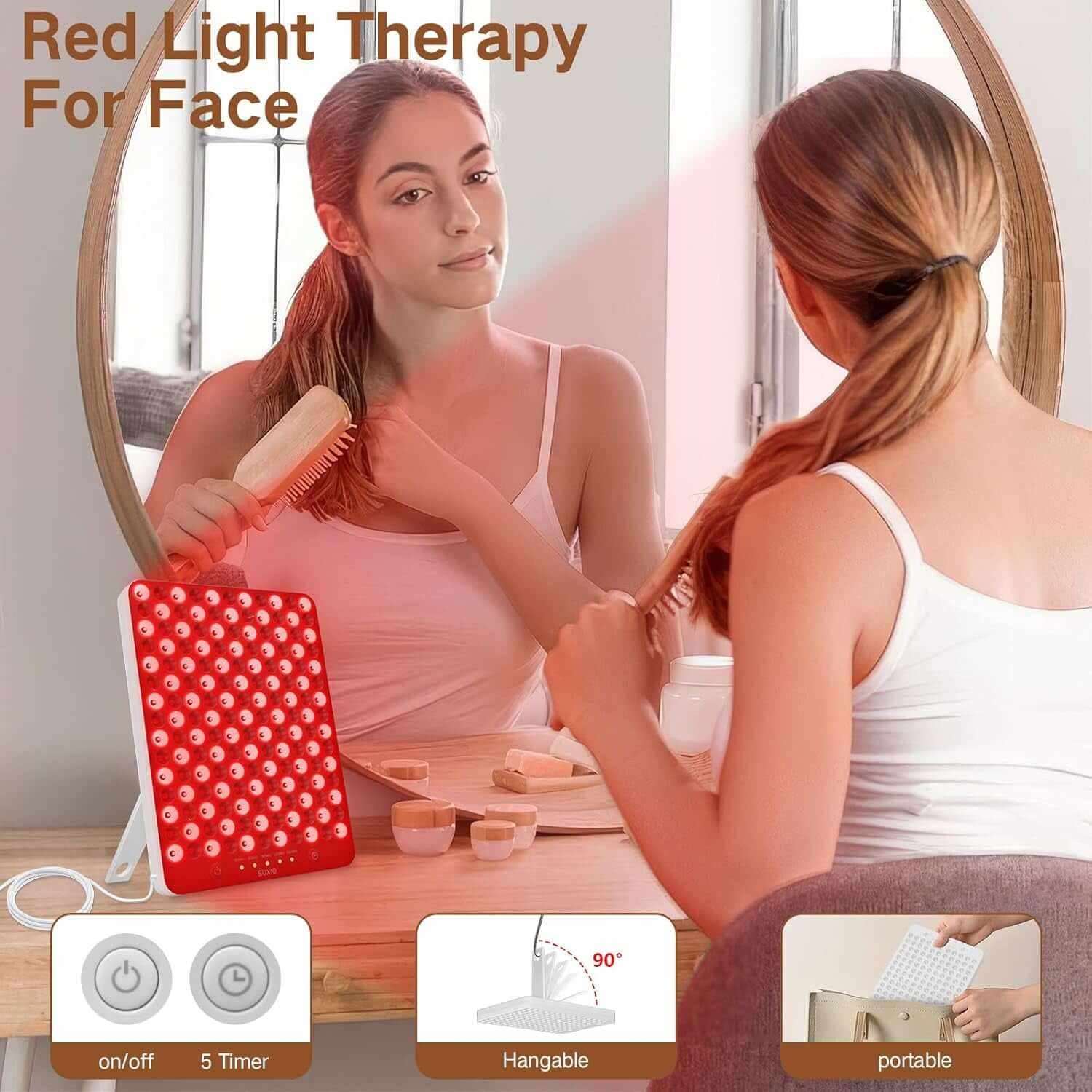 Red Light Therapy Lamp - 165 LED Red Light Therapy Panel for Face &amp; Body, Portable Deep 660Nm - 850Nm near Infrared Light Therapy Device with Eye-Patch, White