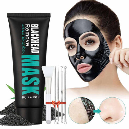 Peel off Face Mask Blackhead Whiteheads Remover Masks Activated Charcoal Black Mask Purifying Peeling Facial Mask for Nose Pores Removal Reducing Cleansing Acne with Brush and Pimple Extractor Tools