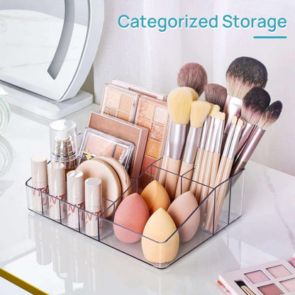 4 Tier Clear Makeup Organizer with Drawer, Plastic Cosmetic Storage, Beauty Holder
