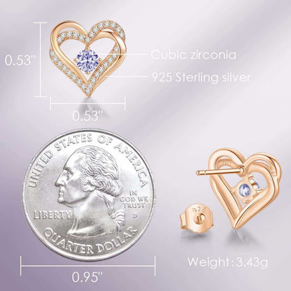 Forever Love Heart Stud Earrings for Women, 925 Sterling Silver Birthstone Heart Stud Earrings Mother&