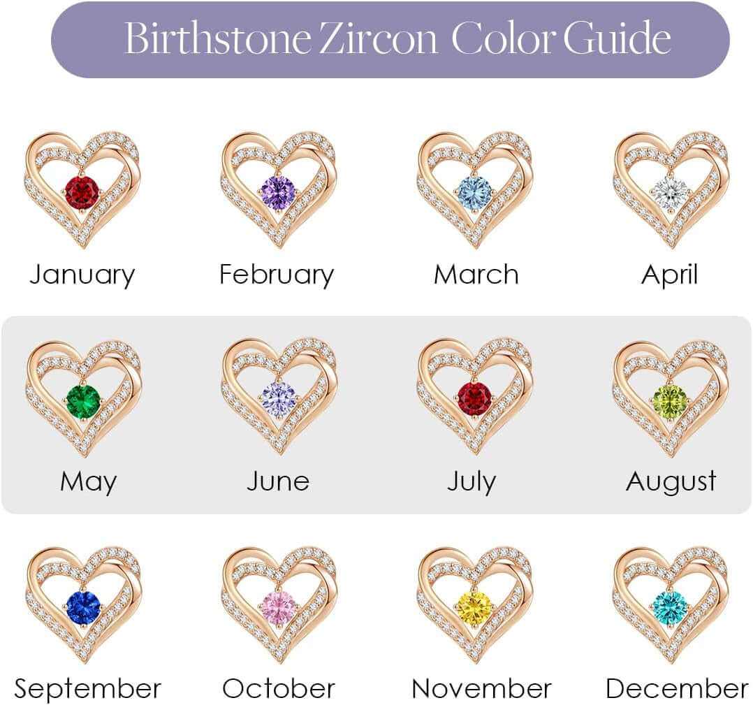 Forever Love Heart Stud Earrings for Women, 925 Sterling Silver Birthstone Heart Stud Earrings Mother&