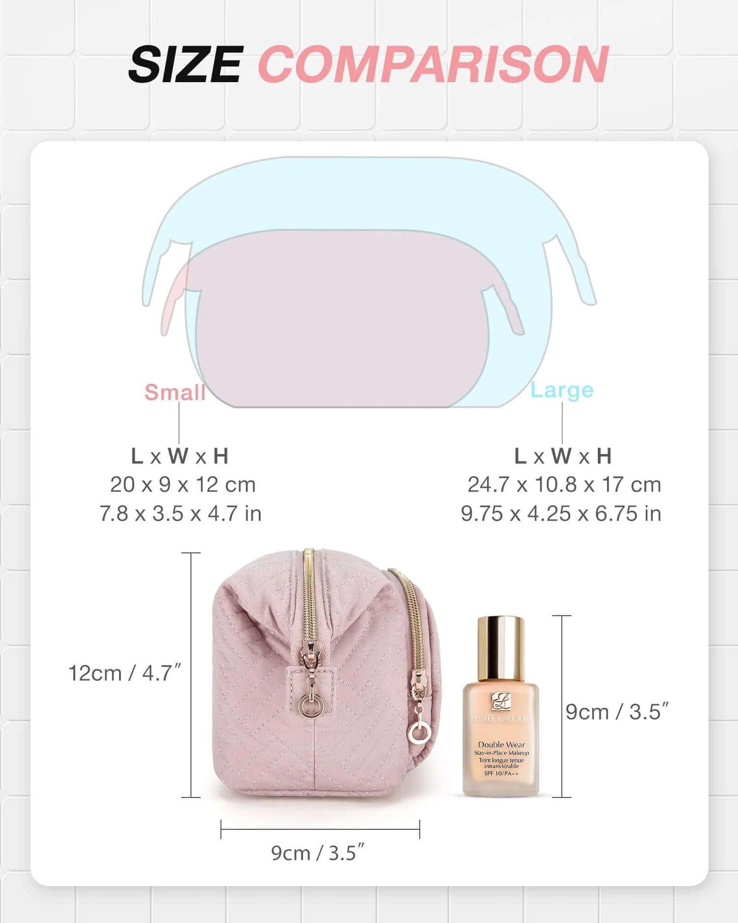 Makeup Bag Cosmetic Pouch, Large Capacity Toiletry Bag Travel Organizer Case for Lipsticks Electonic Accessories, Waterproof Portable, Multifunction, Pink