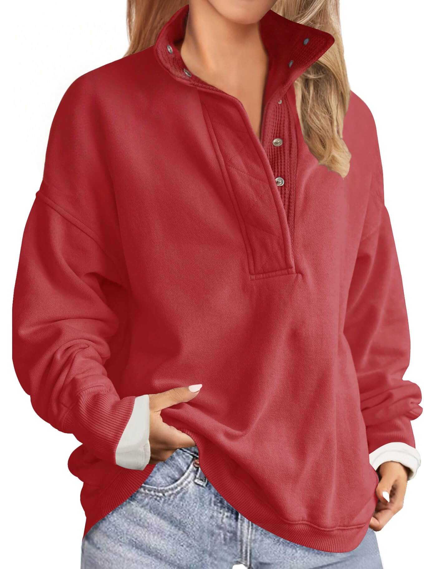 Oversized Sweatshirt Women’s fleece-lined Oversized Sweatshirt with mock neck design”