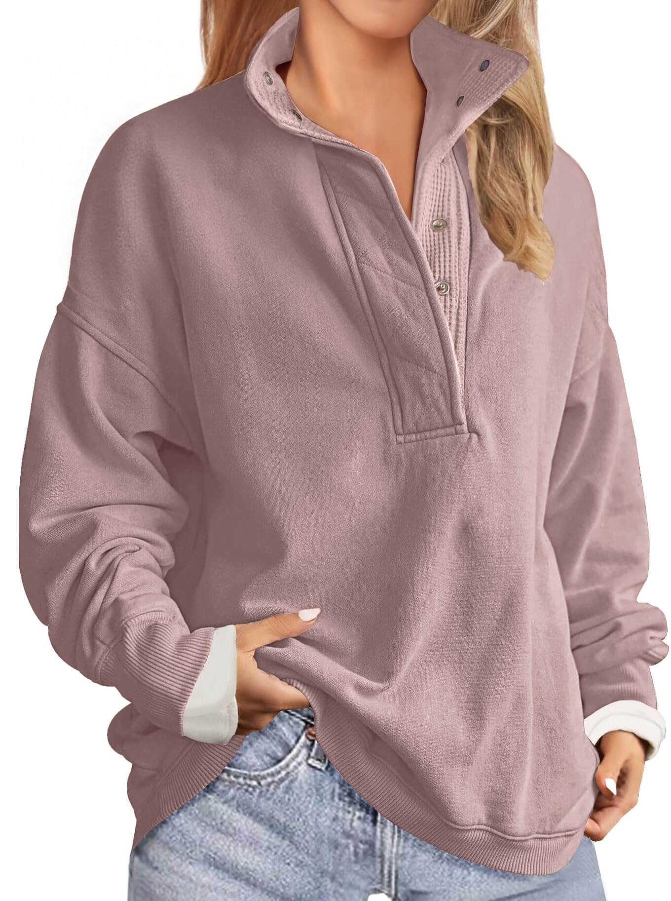 Oversized Sweatshirt Women’s fleece-lined Oversized Sweatshirt with mock neck design”