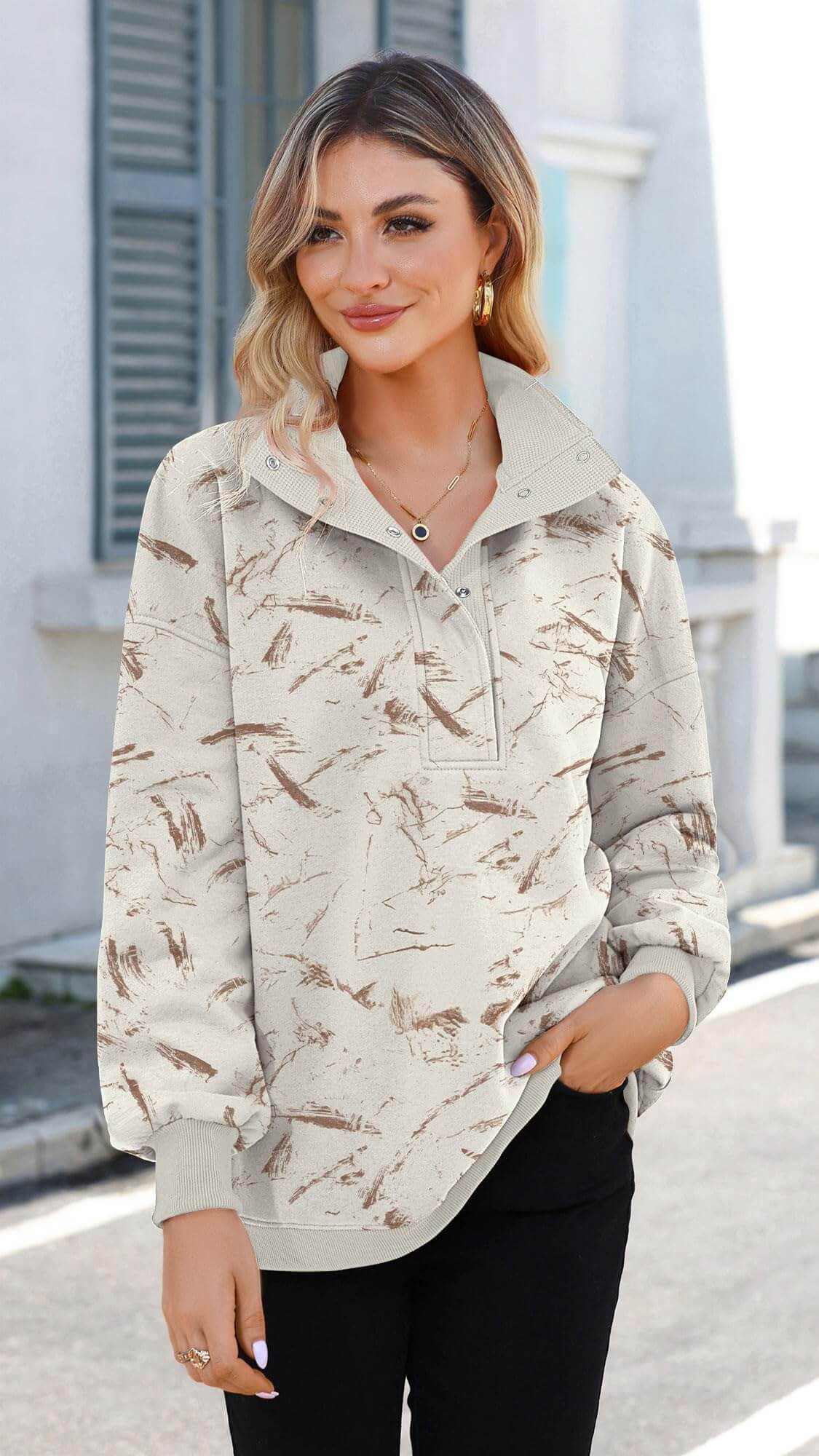 Oversized Sweatshirt Oversized Sweatshirt Women’s fleece-lined Oversized Sweatshirt with mock neck design”