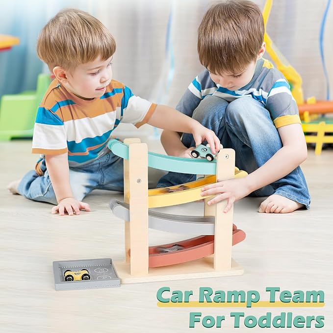 Car Ramp Toys for One Year Old Boy, Wooden Montessori Toys