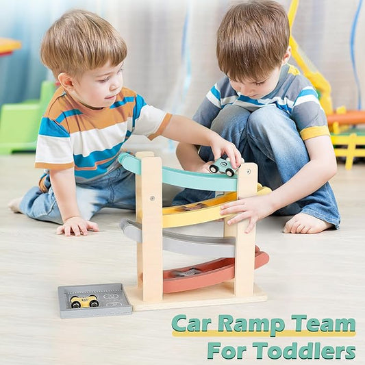 Car Ramp Toys for One Year Old Boy, Wooden Montessori Toys