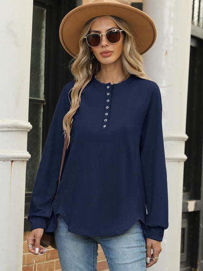 ANRABESS Women's Long Sleeve Henley Tops Tunic Sweatshirt Loose Slit Casual Button Shirts Pullover 2025 Fall Winter Outfits