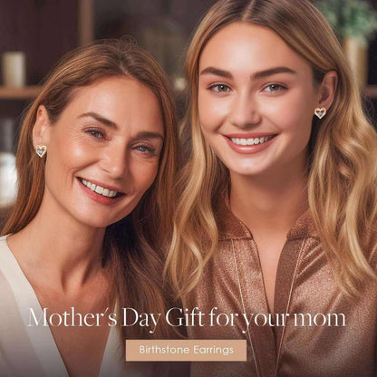 Forever Love Heart Stud Earrings for Women, 925 Sterling Silver Birthstone Heart Stud Earrings Mother&