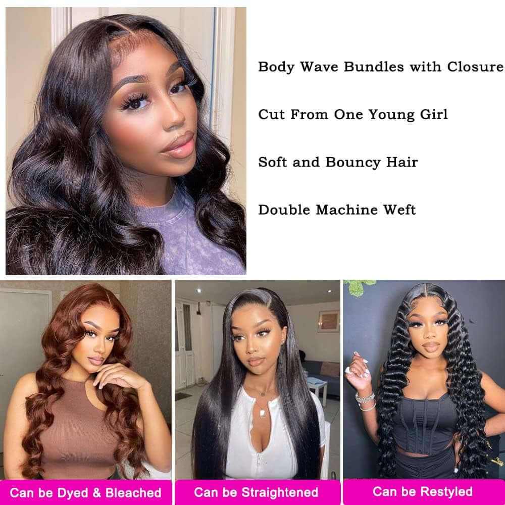 Body Wave Bundles Human Hair 18 20 22 Inch 10A Brazilian Body Wave Human Hair Bundles 100% Unprocessed Full and Thick