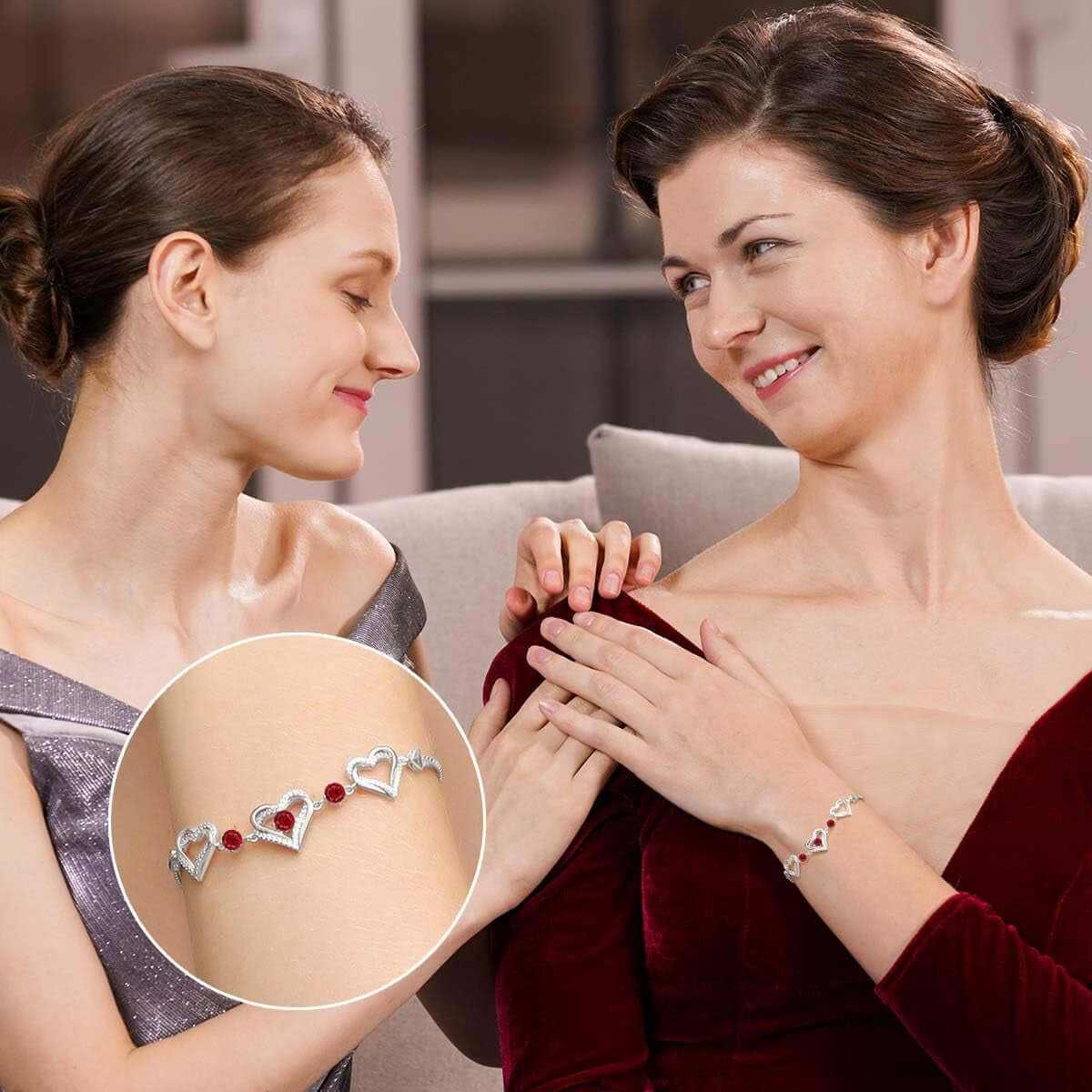 Forever Love Heart Charm Link Bracelet for Women, 925 Sterling Silver Birthstone Bracelet Mother&