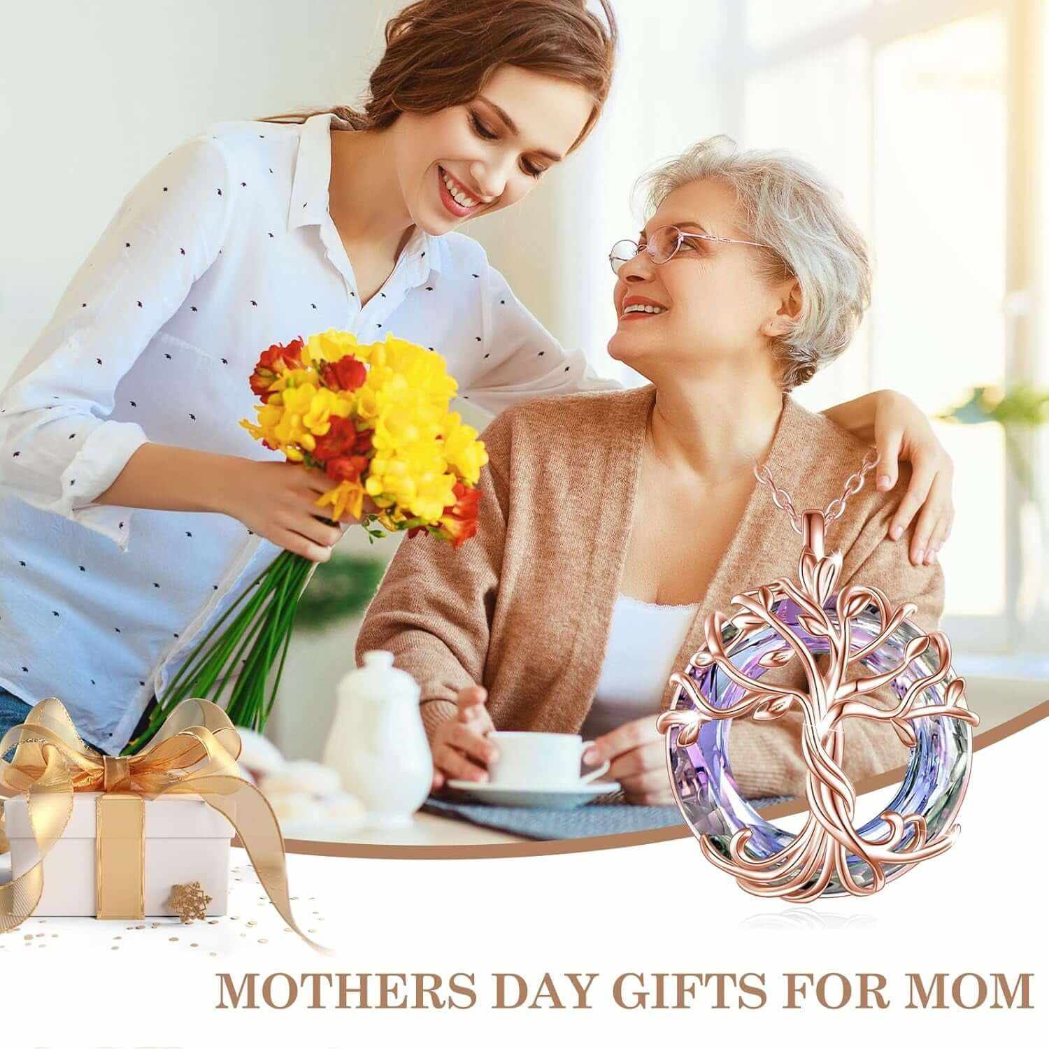 Tree of Life Necklace for Women 925 Sterling Silver Family Tree Austrian Crystal Jewelry Birthday Christmas Gifts for Mom Wife Her