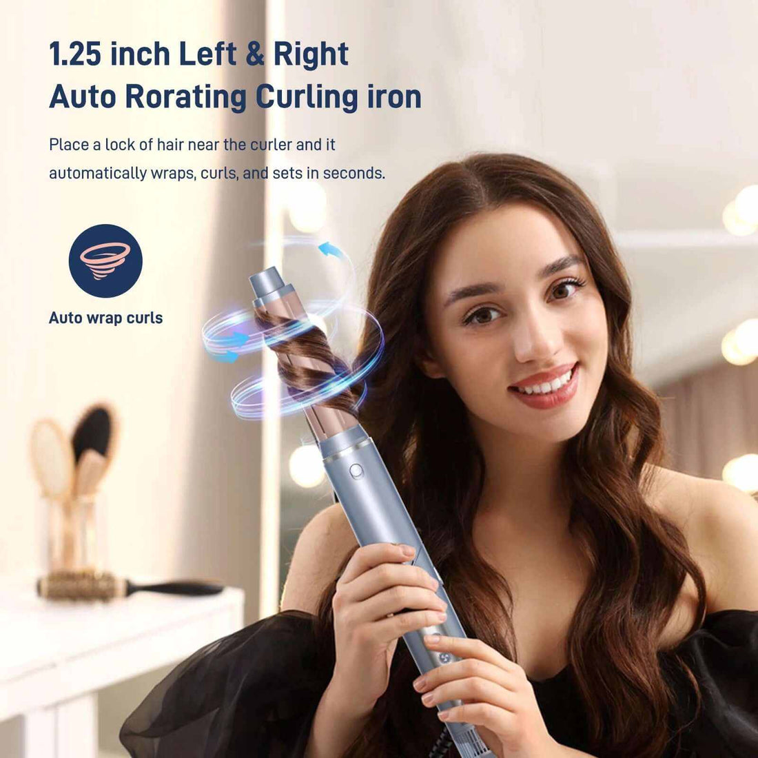 5-In-1 Hair Styler, Air Styling &amp; Drying System, Powerful Hair Dryer Brush &amp; Multi-Styler with Auto-Wrap Curlers, Oval Brush, Hair Straightener, Portable Package, Blue