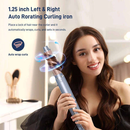 5-In-1 Hair Styler, Air Styling &amp; Drying System, Powerful Hair Dryer Brush &amp; Multi-Styler with Auto-Wrap Curlers, Oval Brush, Hair Straightener, Portable Package, Blue