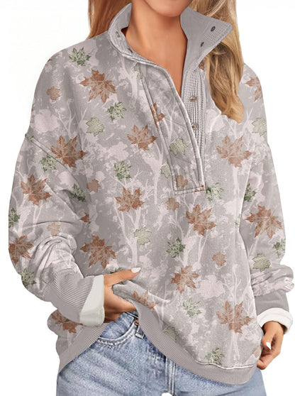 Soesdemo Oversized Sweatshirts for Women No Hood Mock Neck Fleece Lined Waffle Long Sleeve Button Pullover Tunic Sweatshirt