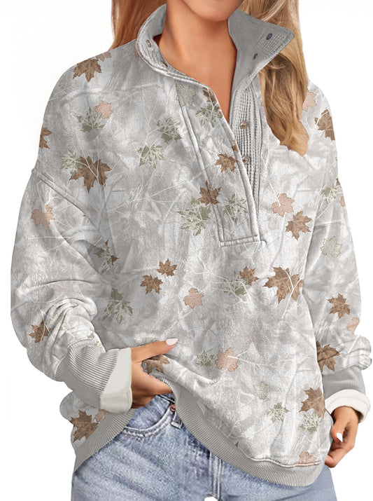 Soesdemo Oversized Sweatshirts for Women No Hood Mock Neck Fleece Lined Waffle Long Sleeve Button Pullover Tunic Sweatshirt