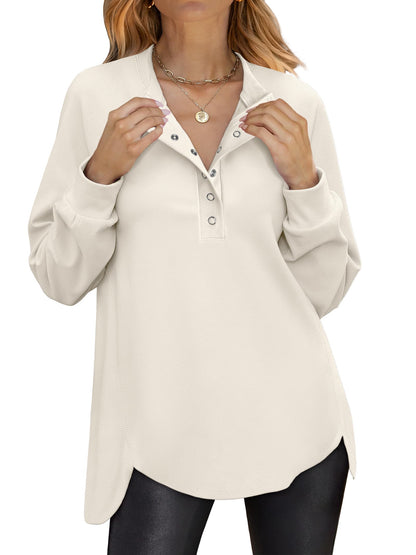 ANRABESS Women's Long Sleeve Henley Tops Tunic Sweatshirt Loose Slit Casual Button Shirts Pullover 2025 Fall Winter Outfits