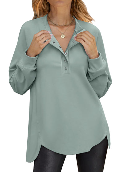 ANRABESS Women's Long Sleeve Henley Tops Tunic Sweatshirt Loose Slit Casual Button Shirts Pullover 2025 Fall Winter Outfits