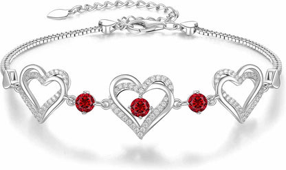 Forever Love Heart Charm Link Bracelet for Women, 925 Sterling Silver Birthstone Bracelet Mother&