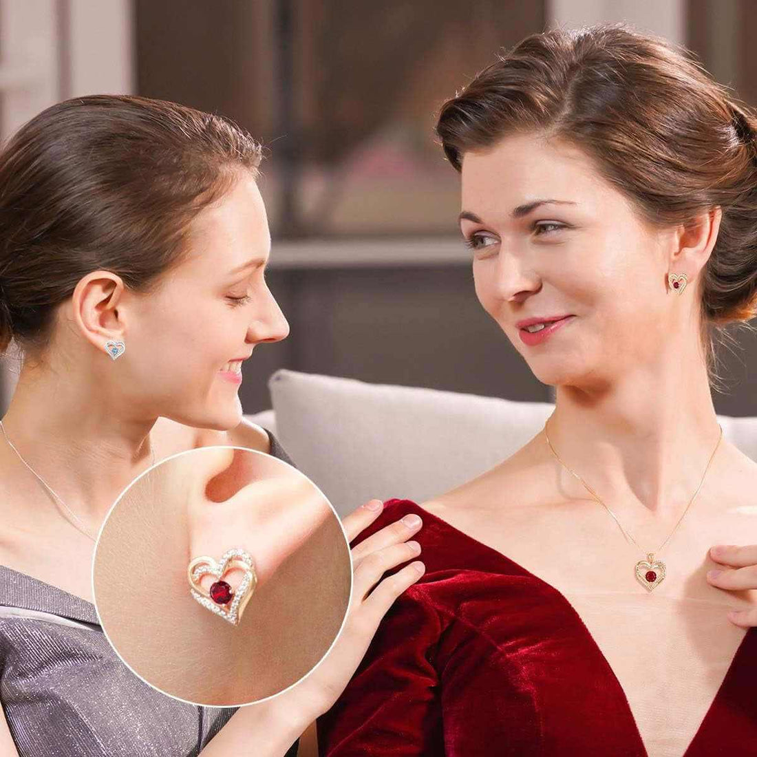 Forever Love Heart Stud Earrings for Women, 925 Sterling Silver Birthstone Heart Stud Earrings Mother&