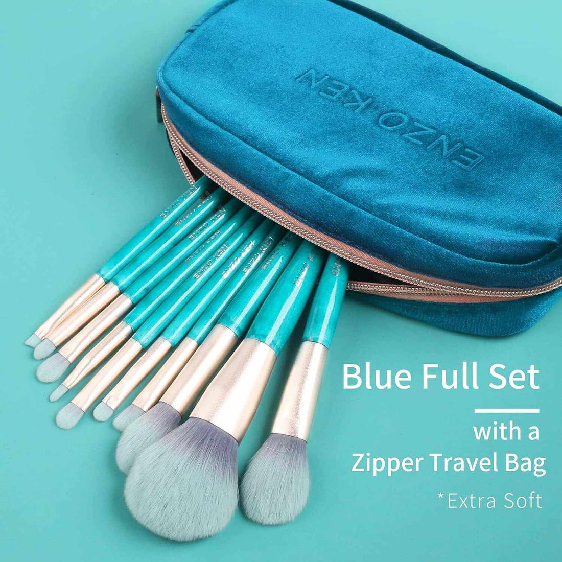 Blue Makeup Brushes Set with Case by , Vegan Makeup Brush Set Professional, Cosmetic Brushes Makeup Set, Make up Brushes Vegan, Make up Brushes Set Professional, Wooden Makeup Brush Set Vegan