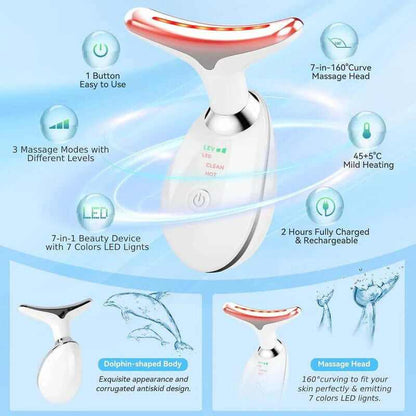 7-In-1 Neck Face Massager, 7 Color Led Face Neck Massage for Skin Care at Home, Portable Facial Massager,Face Sculpting Tool,Multifunctional Vibration