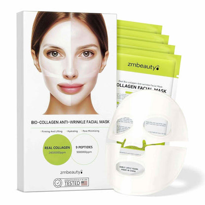 Collagen Face Mask, Bio-Collagen Mask Overnight for Skin Care, Anti-Wrinkle Facial Sheet Mask with 9 Peptides for Elasticity &amp; Moisturizing, Collagen Night Wrapping Mask, 8 Pcs